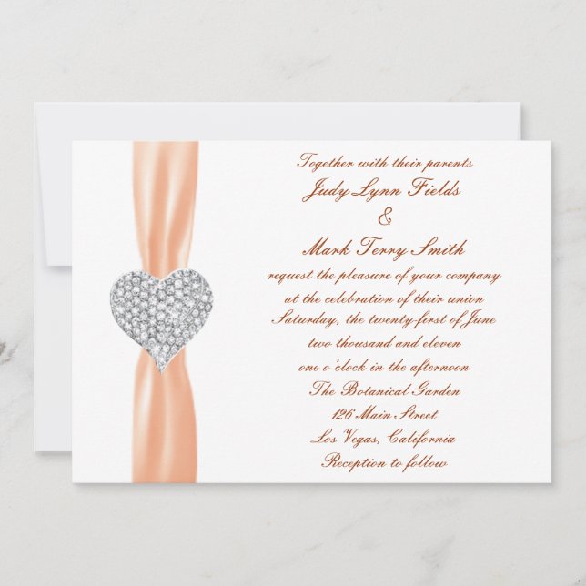 Diamond Heart Orange Faire-part de mariage (Devant)