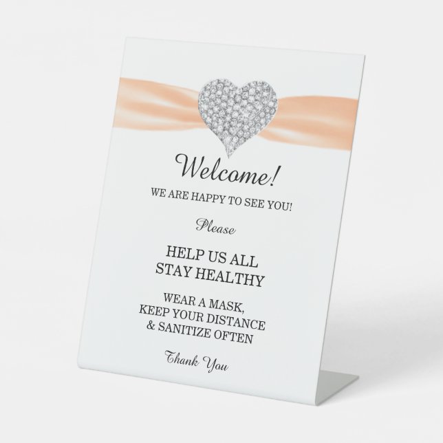 Diamond Heart Orange Ribbon Wedding Safety Pedestal Sign (Front)