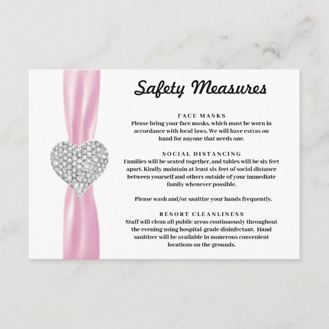 Diamond Heart Pink Ribbon Safety Measures Enclosure Card (Front)
