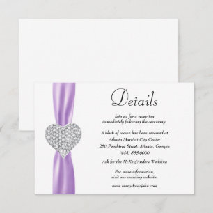 Diamond Heart Purple Ribbon Wedding Details Enclosure Card