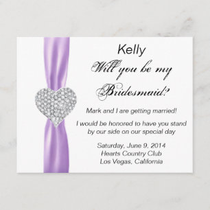 Diamond Heart Purple Wedding Bridesmaid Card