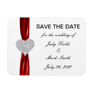 Diamond Heart Red Wedding Save The Date Magnet