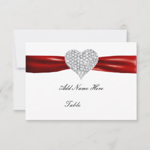 Diamond Heart Red Wedding Table Place Card