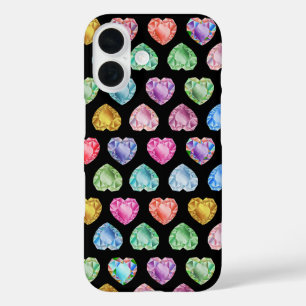Diamond Heart Watercolor Pattern Cute Pastel Girly iPhone 16 Case