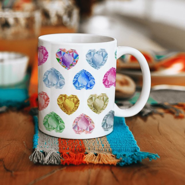 Diamond Heart Watercolor Pattern Cute Pastel Girly Coffee Mug (Creator Uploaded)