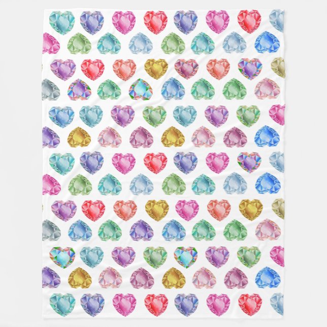 Diamond Heart Watercolor Pattern Cute Pastel Girly Fleece Blanket (Front)
