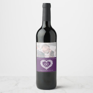 Diamond heart wedding 60 years personalized photo wine label