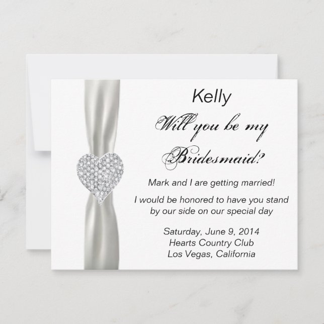 Diamond Heart White Wedding Bridesmaid Card (Front)