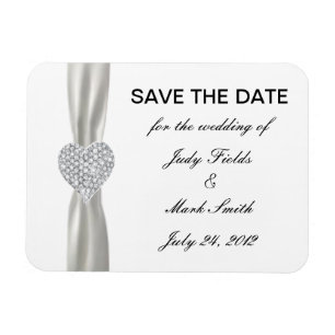 Diamond Heart White Wedding Save The Date Magnet