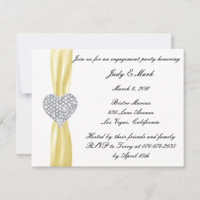 Diamond Heart Yellow Engagement Party Invitation (Front)