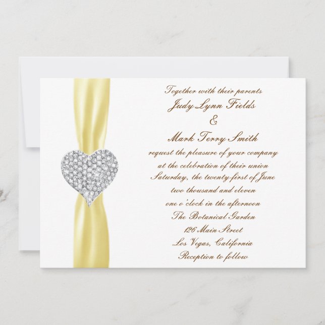 Diamond Heart Yellow Faire-part de mariage (Devant)