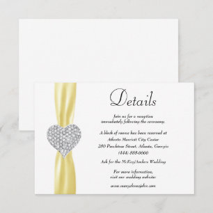 Diamond Heart Yellow Ribbon Wedding Details Enclosure Card