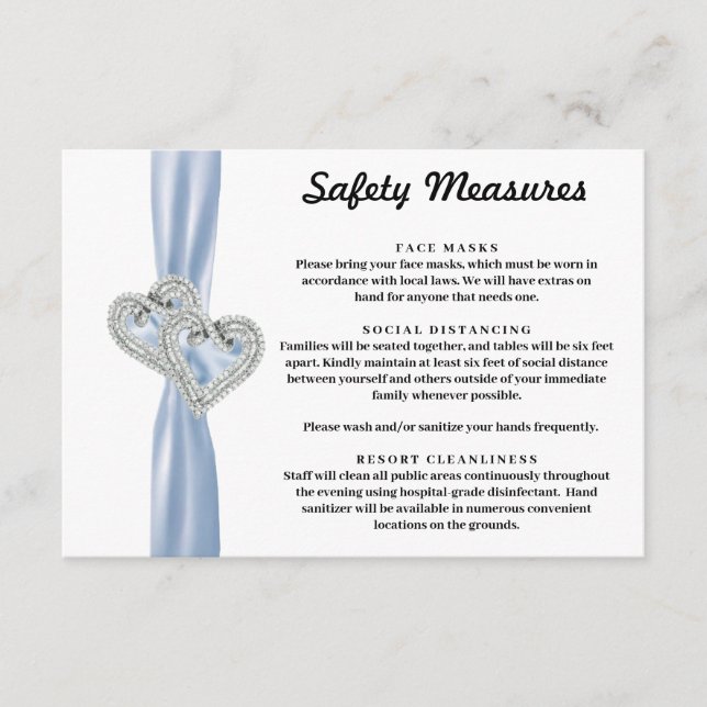 Diamond Hearts Blue Ribbon Safety Measures Enclosure Card (Front)