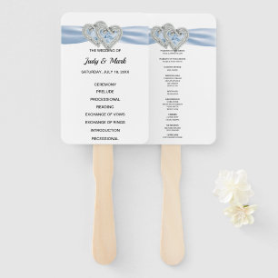 Diamond Hearts Blue Wedding Program Fans