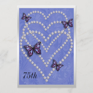 Diamond Hearts & Butterflies 75th Birthday Invitation