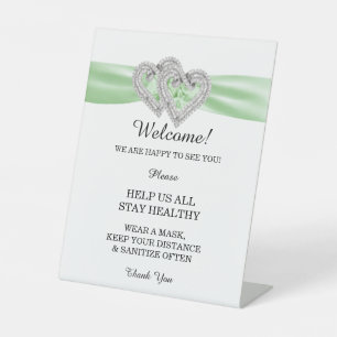 Diamond Hearts Green Ribbon Wedding Safety  Pedestal Sign