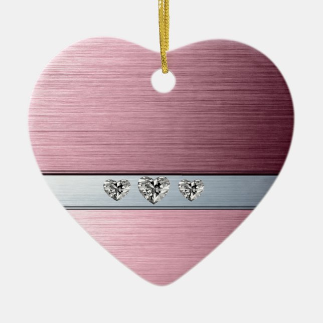 diamond hearts on light pink silvery background ceramic ornament (Front)