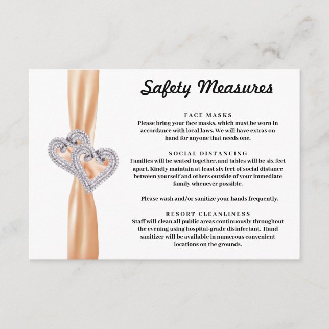 Diamond Hearts Orange Ribbon Safety Measures Enclosure Card (Front)