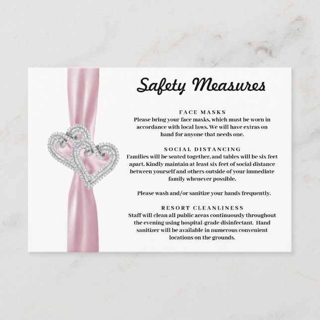 Diamond Hearts Pink Ribbon Safety Measures Enclosure Card (Front)