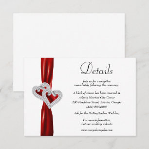 Diamond Hearts Red Ribbon Wedding Details Enclosure Card