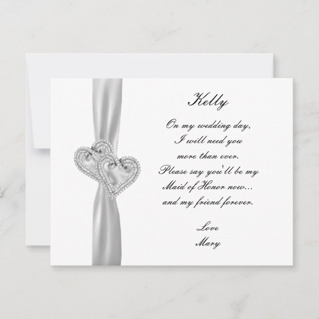 Diamond Hearts White Wedding Maid Of Honour Card (Front)