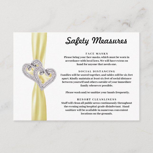 Diamond Hearts Yellow Ribbon Safety Measures Enclosure Card (Front)