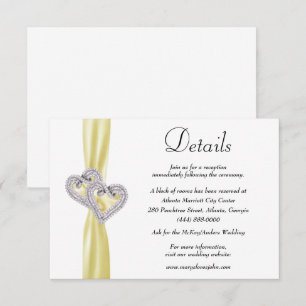 Diamond Hearts Yellow Ribbon Wedding Details Enclosure Card