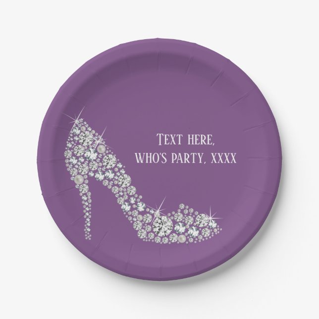 diamond high heels glitter elegant paper plate (Front)