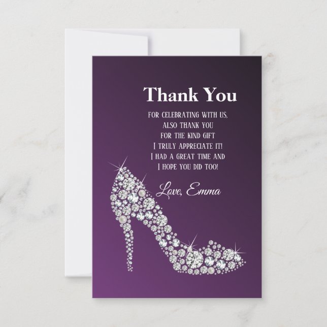 diamond high heels glitter elegant thank you card (Front)