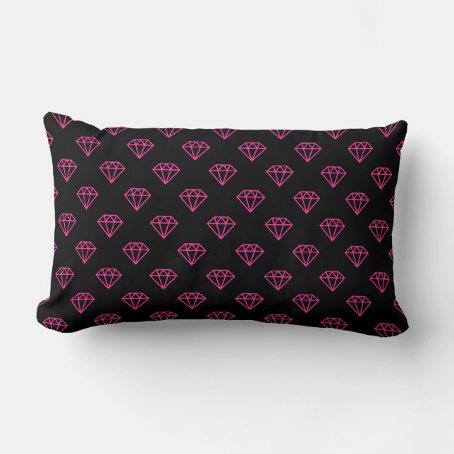 Diamond - Hot Pink on Black Lumbar Pillow (Front)