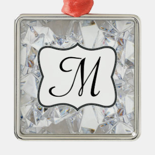 Diamond Ice Crystal Glit Monogram Initial Ornament