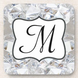 Diamond Ice Crystal Glitz Monogram Drink Coaster