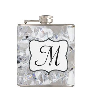 Diamond Ice Crystal Glitz Monogram Whiskey Flask