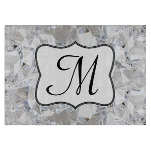Diamond Ice Crystal Monogram Glass Cutting Board
