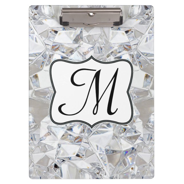 Diamond Ice Crystal Monogram Initial Clip Board (Front)
