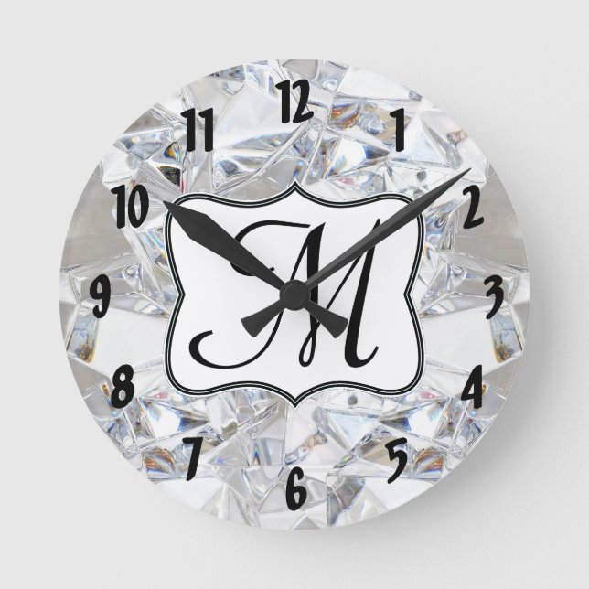 Diamond Ice Crystal Monogram Initial Wall Clock (Front)