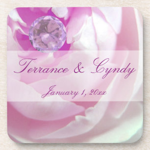 Diamond in a Pink Rose Personal Wedding Coaster