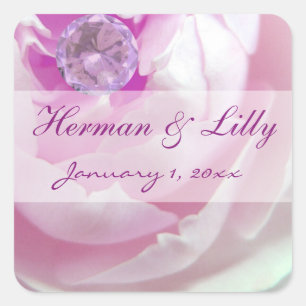 Diamond in a Pink Rose Personalized Wedding Square Sticker