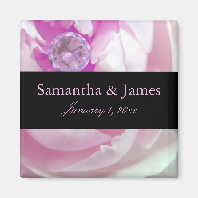 Diamond in Pink Rose Personal Wedding Magnet (Front)