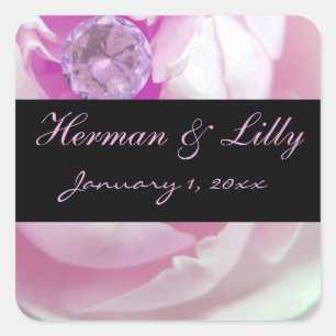 Diamond in Pink Rose Personalized Wedding Square Sticker