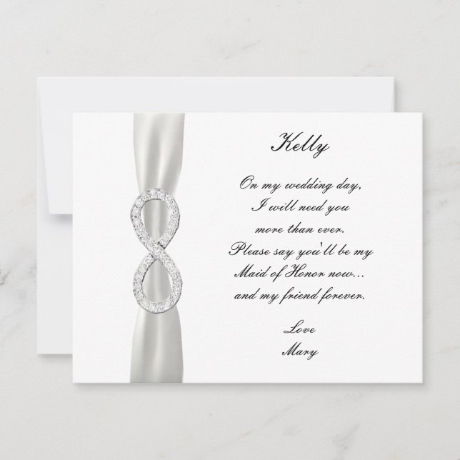Diamond Infinity White Wedding Maid Of Honour Card (Front)