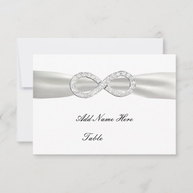 Diamond Infinity White Wedding Table Place Card (Front)