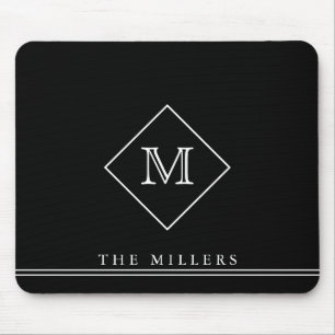 Diamond Initial Monogram, Personalized Black Mouse Pad