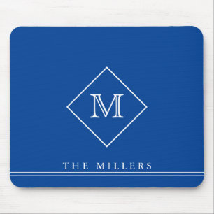 Diamond Initial Monogram, Personalized Blue Mouse Pad