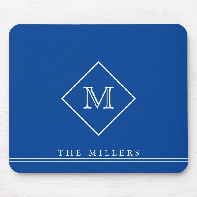 Diamond Initial Monogram, Personalized Blue Mouse Pad (Front)