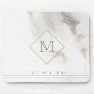 Diamond Initial Monogram, Personalized Grey Marble Mouse Pad