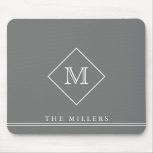 Diamond Initial Monogram, Personalized Grey White  Mouse Pad