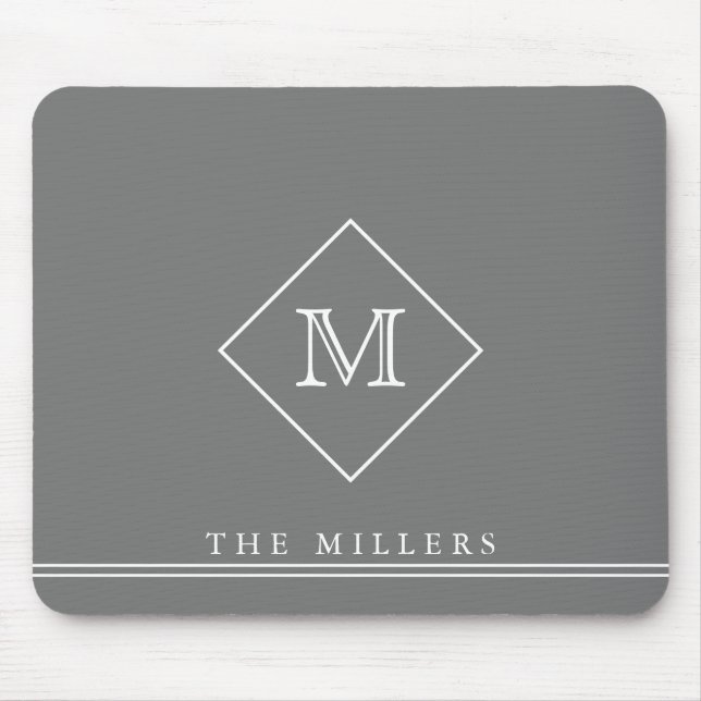 Diamond Initial Monogram, Personalized Grey White  Mouse Pad (Front)