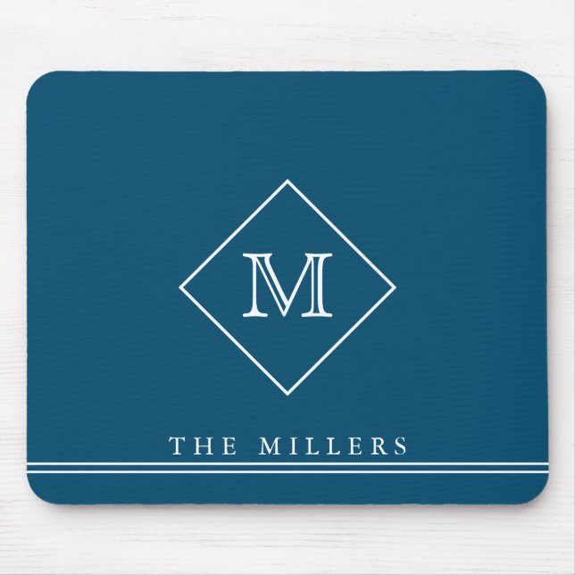Diamond Initial Monogram, Personalized Navy Blue  Mouse Pad (Front)