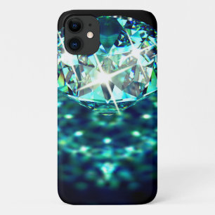 Diamond jewel sparkly look elegant black teal iPhone 11 case
